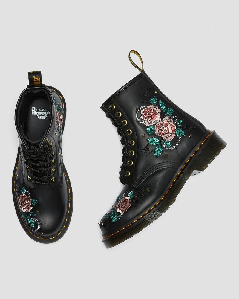 Black Women's Dr Martens 1460 Vonda Floral Leather Lace Up Boots | CA 214UZG